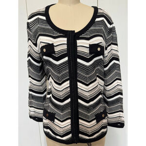 WHBM Chevron Black and White Women's Knit Cardigan Sweater